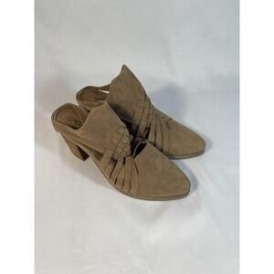 Rebel Women's Size 9 Tan Suede Leather Heels Woven Cut Out Levi Close Toe Mule